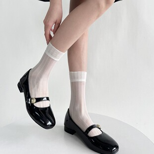 Summer Thin Micro-permeable Mesh Breathable Mid-tube Socks Milk White Japanese Style All-match Girls Socks Black Simple Women's Socks