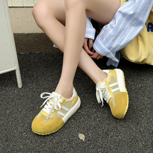 Thick-soled casual board shoes German training shoes women's genuine leather mesh white shoes 2025 spring and summer new sports leisure all-match