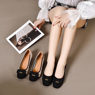 Cowhide Fragrant Style Chunky Heel Single-layer Shoes Women's 2023 Spring and Autumn New Elegant Color Matching Shallow French Mid-heel High Heel Shoes
