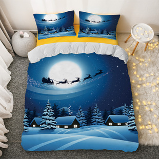Amazon hot sale Christmas three-piece digital printing bed home textile quilt cover bed sheet four-piece set