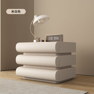 Cream Style Bedside Table Italian Normcore Accessible Luxury Modern Simple Bedside Table Home Accessible Luxury Leather Storage Bedside Table