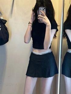 Short-sleeved T-shirt Summer New Spice Girl Xiaofei Sleeves Tight-fitting Slimming Shoulder Round Neck Short Slim-fit Cropped Top Trendy