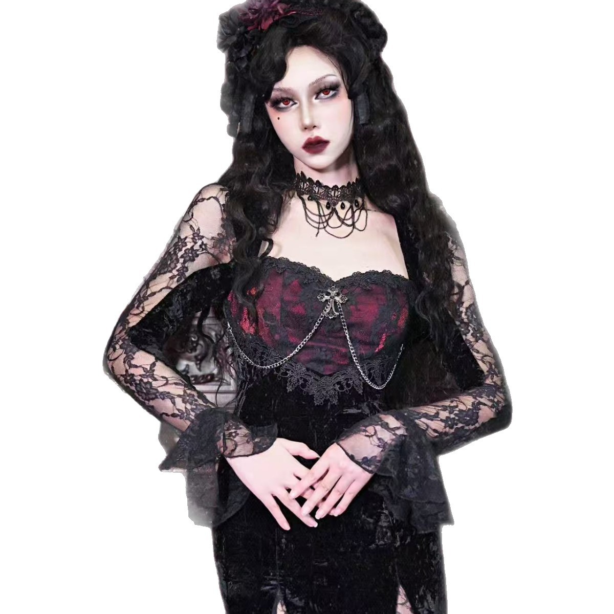 Stretch Lace Five-Star Flower Mesh Jacquard Intimates Bottoming Shirt Cos Halloween Women's Dress Shoes and Socks Fabric