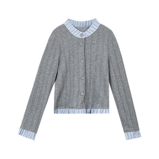 Girls' Fake Two-Piece Knitted Cardigan 2025 Spring New Children's College Style Stitching Ruffled Short Top Trendy