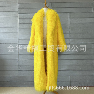 Fur coat European and American Amazon tan wool ultra-long green fruit collar over the knee Winter Star same fur coat
