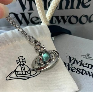 Empress Dowager Stereo UFO Mint Green Glacier Blue Necklace Vivian Orb Medium Planet Clavicle Woolen Chain Female