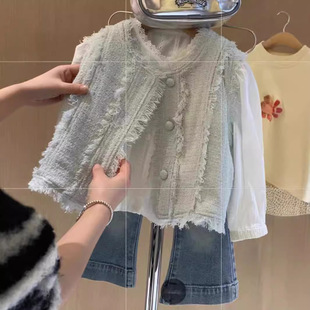 South Korea Children's Wear Girls' Chanel Style Vest Autumn Western Style Children's Elegant Fashion Socialite Style Sleeveless Jacket Vest
