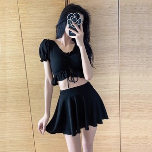 Swimsuit Women's Explosive Split Two-piece Skirt Style Conservative Slim Ins Mori Style Small Chest Gathered Student Holiday Swimsuit