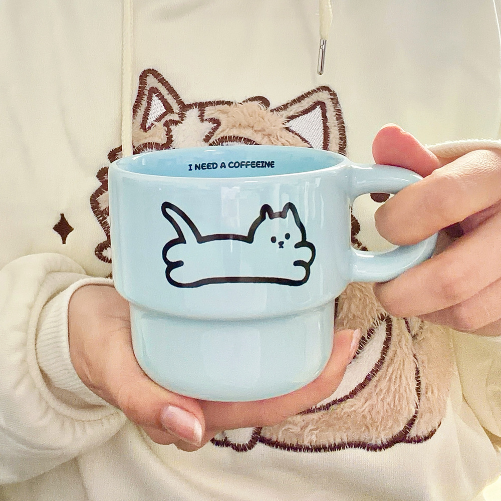 Ceramic Stacking Cups, Custom Colored Mugs, Latte Coffee Cups, Breakfast Milk Cups, Cute Macaron Ceramic Cups