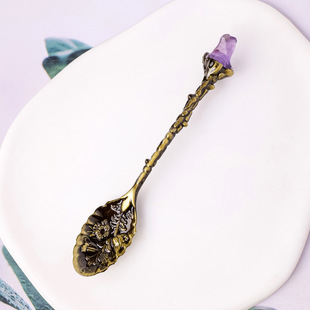 Cross-border natural crystal raw stone soup spoon crystal spoon vintage carved mixing spoon dessert spoon gap accessories wholesale