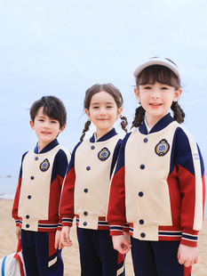 Kindergarten Garden Clothes Spring and Autumn Sportswear Three-piece Suit for Primary and Secondary School Students School Uniform for Teachers and Students Same wine red Baseball Suit