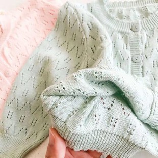 Summer new children's air conditioning cardigan thin baby summer baby knitted hollow long sleeve sweater