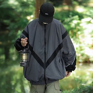 Outdoor functional hooded jacket men's and women's autumn Japanese fashion brand casual loose contrast color workwear jacket