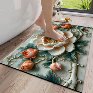 3D Bathroom Absorbent Mat Diatom Mud Upholstered Mat Toilet Foot Mat Toilet Door Non-slip Quick-drying Bathroom Mat