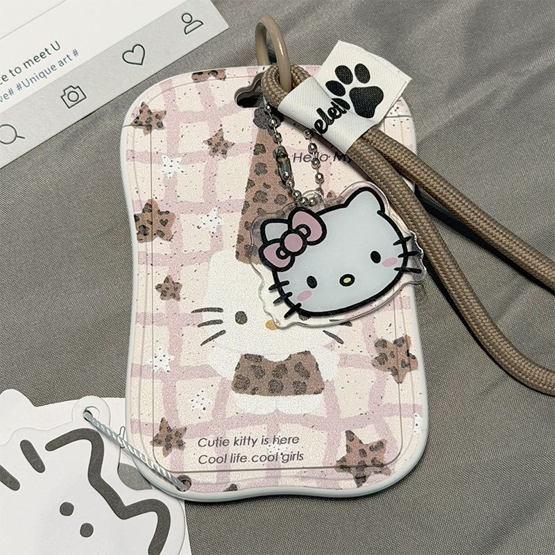 Cute Leopard Print Kt Campus Card Student Slider Card Holder Meal Card Bus and Subway Id Card Work Badge Protective Cover