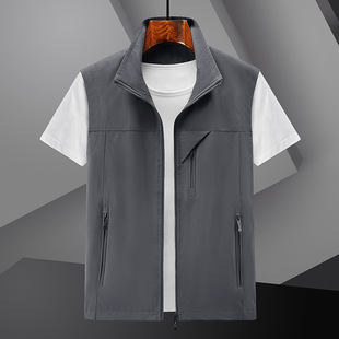 2024 Men's Thin Casual Vest Spring and Autumn Breathable Vest Jacket Men's Young Middle-aged and Elderly Quick-drying Vest Summer Candle