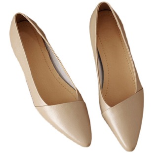 Low Heeled Women's Shoes 2024 Spring New Thick Heeled Pointed Soft Leather Shoes Soft Sole Four Seasons Shoes Simple Shallow Mouth Single-layer Shoes for Women
