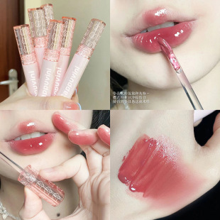 Mirror Water Gloss Glass Lip Glaze Women's Long-lasting Non-fading Lipstick Student Tomato Milk Tea Color Bubble Lip Glaze genuine goods