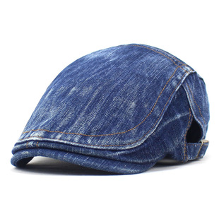 Blue Denim Beret Men's and Women's Fashion Washed Cotton Hat Curved Beave Cap Casual Eight-character Forward Hat
