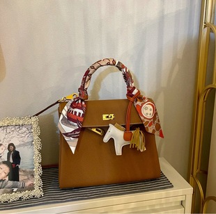 Tie handbag gray streamer decorative chain bag bow bag with silk scarf strap bag handle wrapping ribbon bag