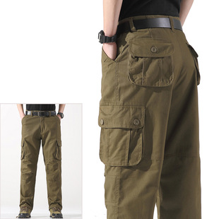 Caution Pants Men's Pure Cotton Trendy Brand Loose Casual Pants Plus-sized Labor Protection Pants Wear-resistant Multi-pocket Work Pants Men's