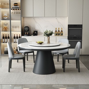 Rock plate dining table Nordic solid wood light luxury round table modern minimalist turntable household small apartment round high-end dining table