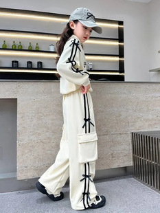 Girls' Spring and Autumn New Western-style Letter Casual Style suit Fashionable Handsome Fashionable Two-piece Set for Big Kids and Girls