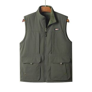 Winter fleece-lined Warm Cotton Vest Men's Waistcoat plus size Casual Dad Workwear Vest Jacket Multi-Pocket Vest