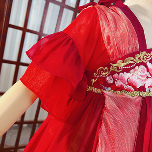 Hanfu Girls Летний китайский стиль тонкая юбка костюмировное платье супер сказочная девушка летняя детская одежда Тан
