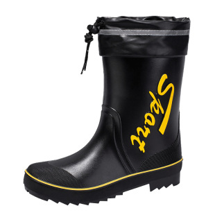 British mid-barrel rain boots men's rubber shoes plus velvet warm rain boots kitchen car wash non-slip water boots fishing work water shoes