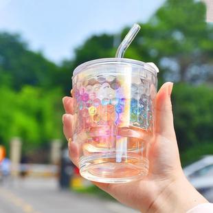 Ins Style Slub Cup Glass Girl's High-Value Suction Cup Household Summer Water Cup Milk Beverage Juice Cup