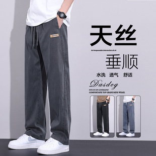 Tencel Jeans Men's Summer Thin 2024 New Fashionable Brand Wide-leg Ice Silk Loose Straight Casual Pants for Men