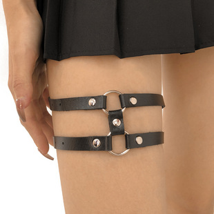 C0261 European and American Dark Leather Double-Layer Leg Ring Exaggerated Geometric Trendy Cool Leg Ornament Gothic Personalized Leg Chain for Women