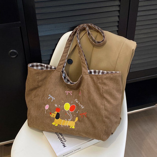 2024 autumn popular corduroy large bag new fashion large capacity tote bag lazy Korean style women's shoulder bag