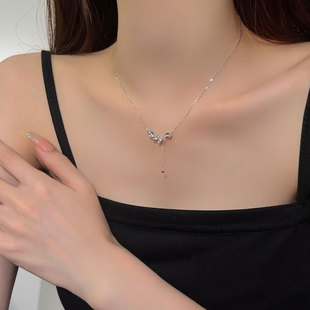 S999 Sterling Silver Fresh Leaves Wheat Fringe Necklace Elegant Light Luxury Bracelet Cyber Celebrity Silver Clavicle Chain Trendy