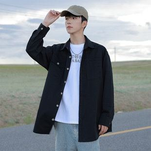 New Style Workwear Casual Long-sleeved Shirt Men's Simple Top Coat Solid Color Planky Handsome Lapel All-match Shirt Spring