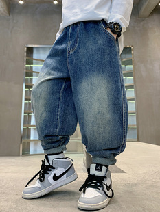 Boys' Autumn Jeans Spring and Autumn 2024 New Children's Duffy Handsome Fashionable All-match Loose Autumn Trendy Pants