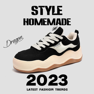 Tan Jian Times Zhao Rusi Xu Lu Same Large Wave Bread Shoes Men's Thick-soled Cowhide Color Matching Thick-soled Loaf Lovers Shoes