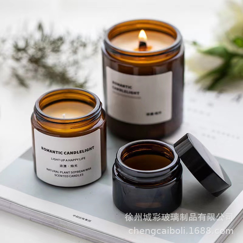 Spot 100ml Brown Aromatherapy Glass Bottle Candle Cup Empty Bottle Green Candle Jar 250ml Frosted Candle Holder