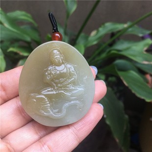 Xinjiang Hotan Jade and Sugar Material Yellow Mouth Material Huang Yu Pu Xian Manjusri Guanyin Bodhisattva Pendant
