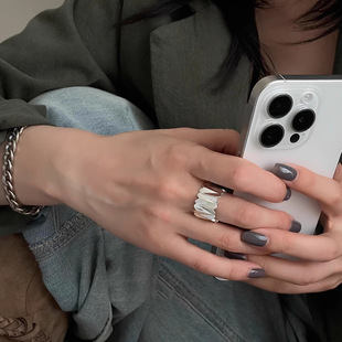 Super Cool Positive and Reverse Love Ring Women's Geometric Cut Texture Open Ring Cyber Celebrity All-match Wide-brimmed Finger Ring