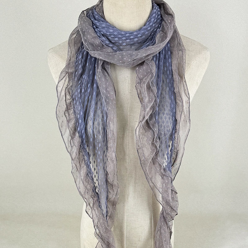 Internet Celebrity Ins Blogger with Dongdaemun Silk Scarf Women's Spring and Summer Design Sense Mesh Color-matching Ruffled Wave Dot Scarf