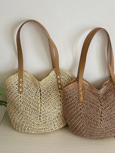 New Handmade Woven Bag Fashion Women's Shoulder Bag Straw Woven Bag Paper Rope Holiday Beach Bag Shoulder Bag Tote Big Bag