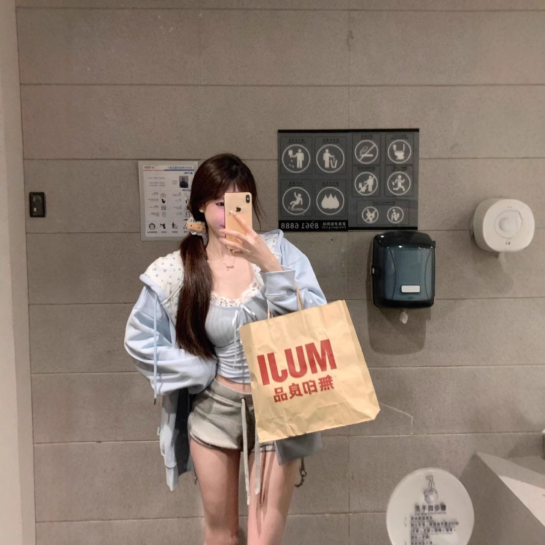 여성을위한 작은 꽃 후드 티셔츠 자켓 봄, 가을 얇은 느슨한 게으른 스타일 미국 달콤한 소녀 지퍼 카디건 달콤하고 시원한