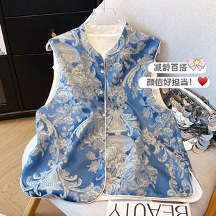 New Early Spring New Fashion New Chinese Jacquard Vest National Style Crewneck Elegant Outer Wear Vest Tang Coat