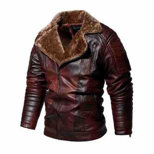 Cross-border foreign trade Amazon winter plus velvet PU leather men's European and American tough guy fur one men's leather jacket coat