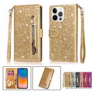 For iPhone16ProMax Phone Case Apple 15 Glitter Zipper Bag Protective Leather Case S25 Red Rice Google
