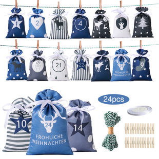 New 2025 Christmas Burlap Bag Set Advent Calendar Hanging Bag Christmas Candy Gift Bag Countdown Set
