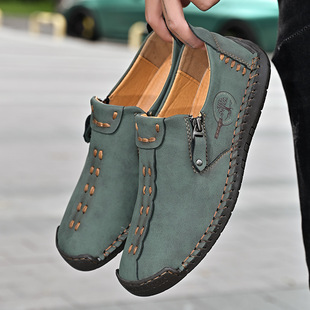 2023 autumn new men's casual peas shoes fashion zipper slip-on loafers foreign trade plus size business leather shoes