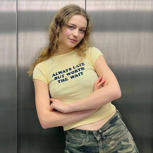 European and American Ins Style Women's 2025 Summer New Letter Printed Slim-fit Slim-fit Round Neck Short-sleeved T-shirt Top